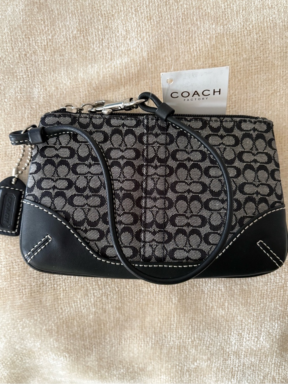 COACH Black & Gray Signature Canvas Wristlet